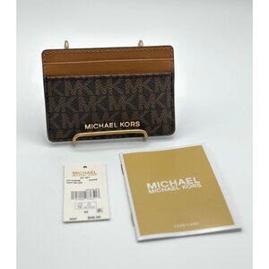 Michael Kors Jet Set Brown Signature Logo Card Case 32F1GJ6D0B NWT